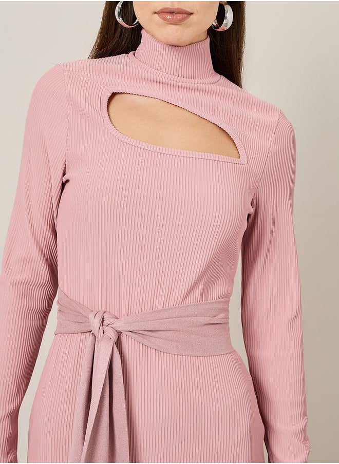 Styli - Thumbhole Sleeve Ribbed Bodycon Midi Dress - Image 1