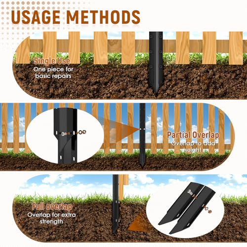SDSNTE 10 Pack Fence Post Repair Stakes –14 Ga Heavy-Duty Steel Fence Post Support Kit, Easy Installation Kit Included - Image 3