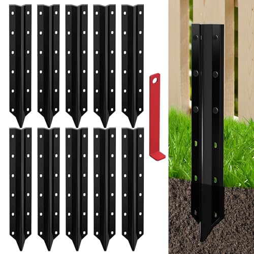 SDSNTE 10 Pack Fence Post Repair Stakes –14 Ga Heavy-Duty Steel Fence Post Support Kit, Easy Installation Kit Included - Image 1