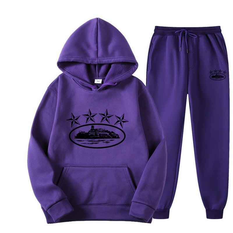Cross-border Foreign Trade Corteiz Trendy Street Loose suit Womens Hip-hop Skateboard Five-pointed Star Magic Island Fashion Sweatshirt Purple 