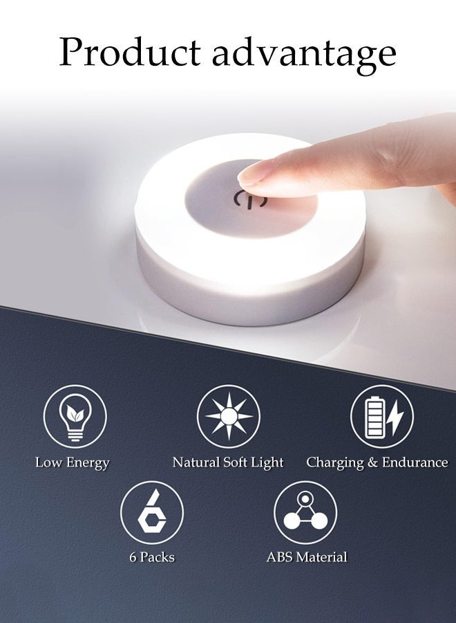 DUNISO Rechargeable LED Closet Lights,LED Puck Lights,Touch Light 3 Colors Dimmable Stick On Mini Wireless Closet Tap Lamp with USB Rechargeable,Suitable for Bedroom,Kitchen,Bathroom Wardrobe,Night (6 Pack) - Image 3