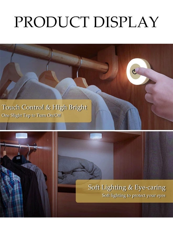 DUNISO Rechargeable LED Closet Lights,LED Puck Lights,Touch Light 3 Colors Dimmable Stick On Mini Wireless Closet Tap Lamp with USB Rechargeable,Suitable for Bedroom,Kitchen,Bathroom Wardrobe,Night (6 Pack) - Image 5