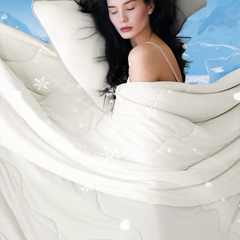DOWNCOOL Cooling Comforter Cream White Cooling Blanket Queen Size Cooling Duvet for Hot Sleeper Breathable Summer Quilt Lightweight Soft QMax04 ArcChill Cool Comforter90X90
