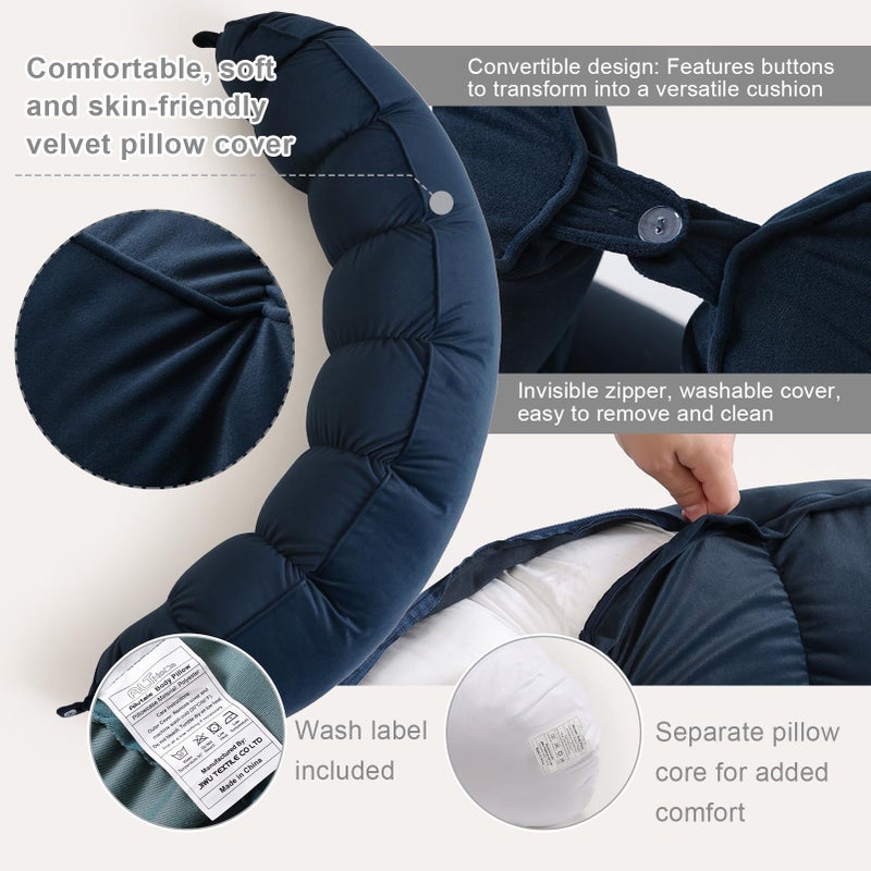 Ailuteie Peallow(Pat. Pend) â€“ Long Round Body Pillow for Adults, Bolster Pillow for Sleeping, Soft and Supportive Pillow for Sleeping & Lumbar Support (Teal Blue,47") - Image 4