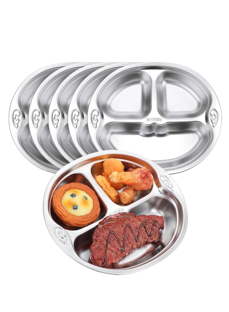6 Pcs Stainless Steel Kids Plates 3 Sections Divided Unbreakable Dinner Plates Cute Monkey Shape bowls for Babies, Toddlers and Kids Lunch, Portion Control, Camping  - Image 1