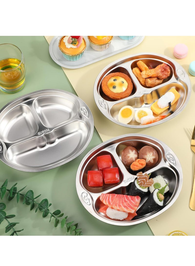 6 Pcs Stainless Steel Kids Plates 3 Sections Divided Unbreakable Dinner Plates Cute Monkey Shape bowls for Babies, Toddlers and Kids Lunch, Portion Control, Camping  - Image 5