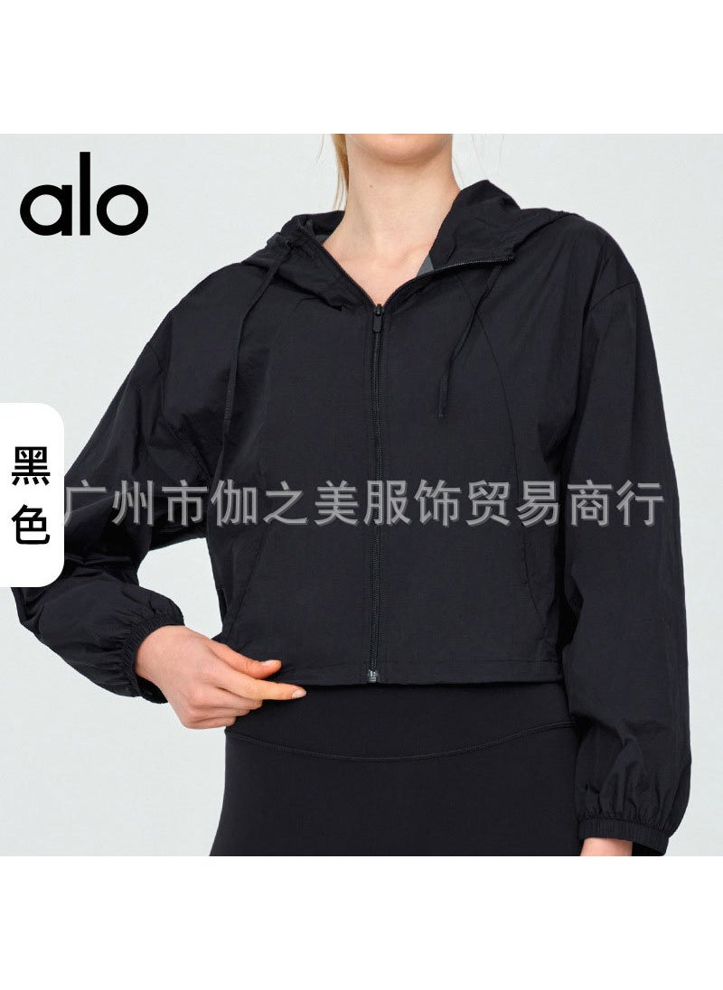 Generic - Alo Summer Ice Silk UPF50+ Sun Protection Hooded Yoga Jacket Black - Image 1