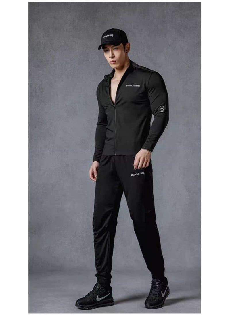MUSCLEDOG Men's Compression Sport Full Zip T-Shirt, Long Sleeve Gym Running Fitness Top, Tight Sportswear for Hiking, Rashguard Sweatshirt  - Image 3