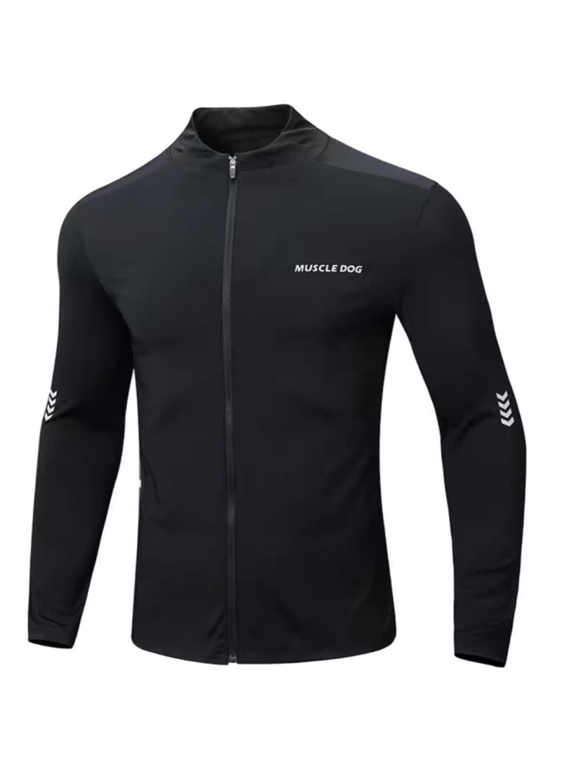 MUSCLEDOG Men's Compression Sport Full Zip T-Shirt, Long Sleeve Gym Running Fitness Top, Tight Sportswear for Hiking, Rashguard Sweatshirt  - Image 4