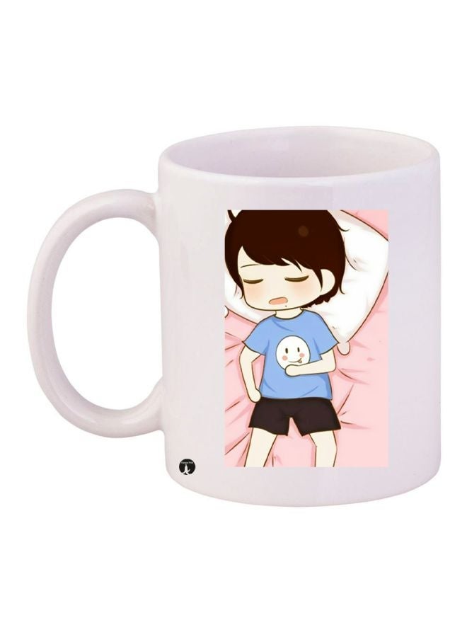 RYN Cartoon Printed Coffee Mug White/Blue/Pink 11ounce
