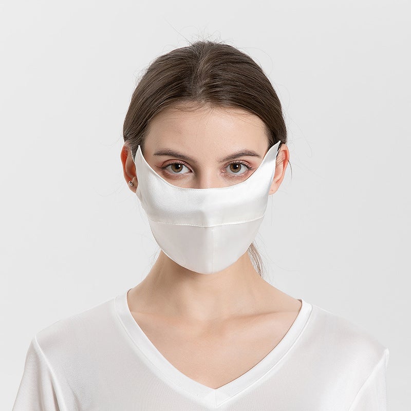 2024 Mulberry Silk Spring Summer Breathable 3D Face Mask Adjustable Earloops for Women White White