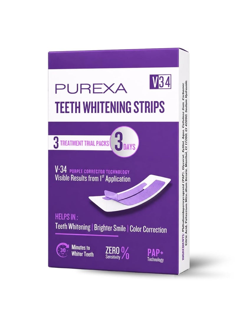 PUREXA PAP+ Teeth Whitening Strips 3 PCS | V34 Enamel-Safe Whitening | Removes Coffee, Tea & Tobacco Stains | Smile Brightening Oral Care Kit for Men & Women - Image 1