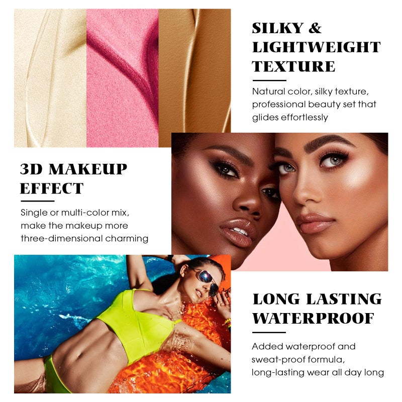 LSxia 3Pcs Cream Contour Kit - Cream Blush, Highlighter, Contour Bronzer for Cheeks, Waterproof Long Lasting Blendable, Contour Stick Trio for Face Makeup (#01, 03, 04) - Image 5