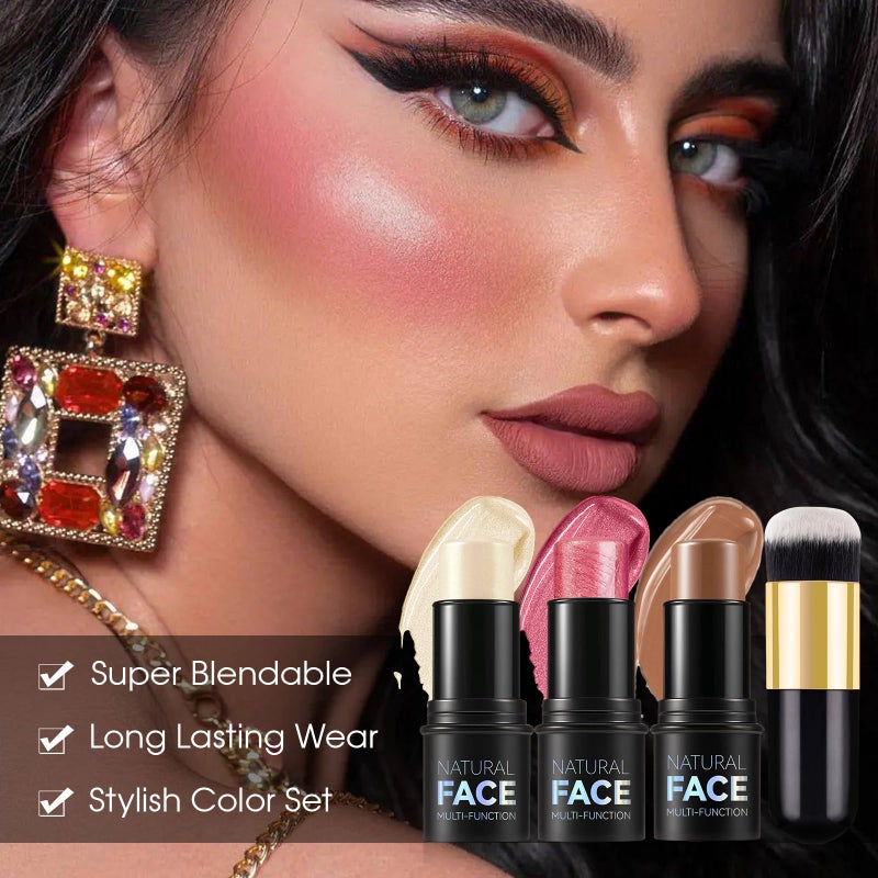 LSxia 3Pcs Cream Contour Kit - Cream Blush, Highlighter, Contour Bronzer for Cheeks, Waterproof Long Lasting Blendable, Contour Stick Trio for Face Makeup (#01, 03, 04) - Image 2
