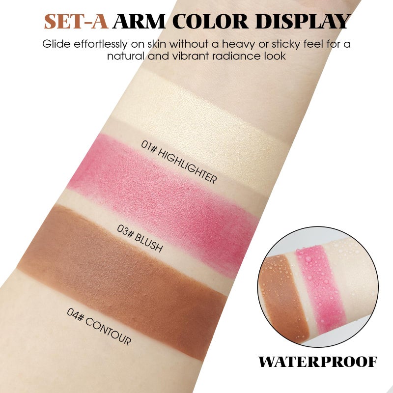 LSxia 3Pcs Cream Contour Kit - Cream Blush, Highlighter, Contour Bronzer for Cheeks, Waterproof Long Lasting Blendable, Contour Stick Trio for Face Makeup (#01, 03, 04) - Image 4