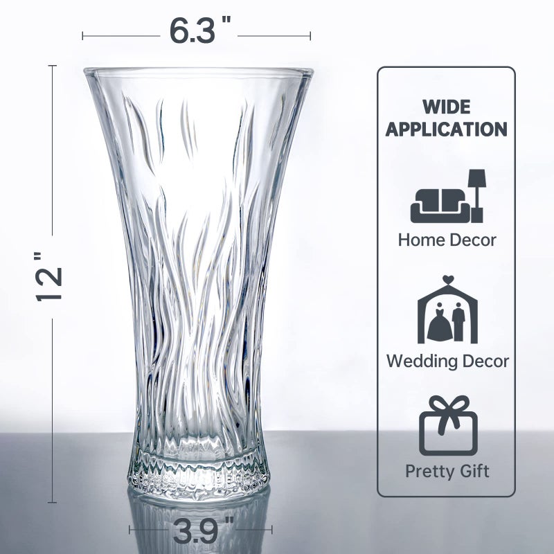 JASVIC Vase 12" Flower Vases, Crystal Clear Glass Vases for Flowers, Tall Crystal Vase, Modern Large Glass Home Office Decor for Living Room Dining Table Centerpieces, Birthday and Wedding - Image 5