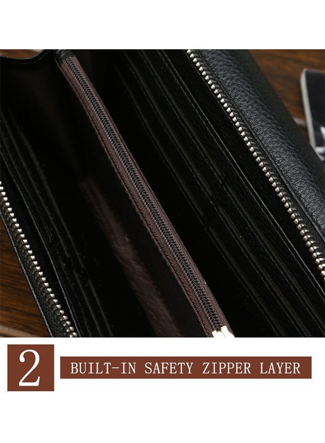 general محفظة طويلة للرجال - حقيبة بسحاب بلون متباين بسعة كبيرة تصميم فتحات متعددة للبطاقات - حقيبة كلاتش مصنوعة من مادة PU عالية الجودة من الجلد الناعم، مناسبة لحقيبة يد عصرية ذات طابع قديم نسخة مطورة حقيبة موبايل بسعة كبيرة - Image 3