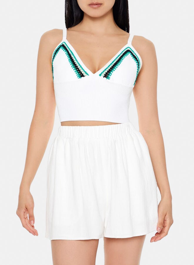 Embroidered Sweater-Knit Cropped Cami