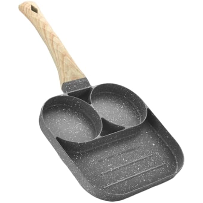 ECVV Egg Frying Pan 3In1 Nonstick Pan Divided Breakfast Pans With Heat Resistant Handle  Omelette Pan For Pancake  Bacon  Burgers  Fried Cooker For Gas Stove  Induction Cooker - Image 1