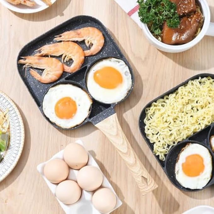 ECVV Egg Frying Pan 3In1 Nonstick Pan Divided Breakfast Pans With Heat Resistant Handle  Omelette Pan For Pancake  Bacon  Burgers  Fried Cooker For Gas Stove  Induction Cooker - Image 5