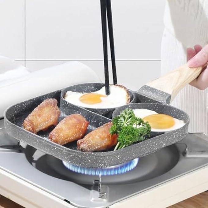 ECVV Egg Frying Pan 3In1 Nonstick Pan Divided Breakfast Pans With Heat Resistant Handle  Omelette Pan For Pancake  Bacon  Burgers  Fried Cooker For Gas Stove  Induction Cooker - Image 2