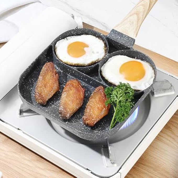 ECVV Egg Frying Pan 3In1 Nonstick Pan Divided Breakfast Pans With Heat Resistant Handle  Omelette Pan For Pancake  Bacon  Burgers  Fried Cooker For Gas Stove  Induction Cooker - Image 3