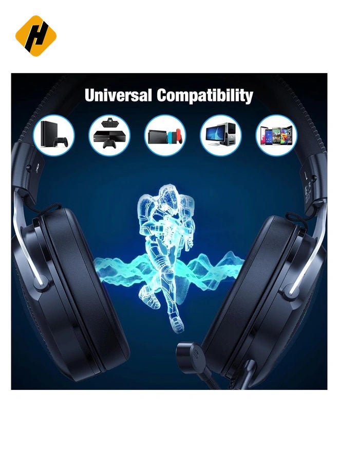 HuHa Wired Gaming Headsets RGB LED Headphones w/Mic for PS5/PS4 Black Silver  - Image 2