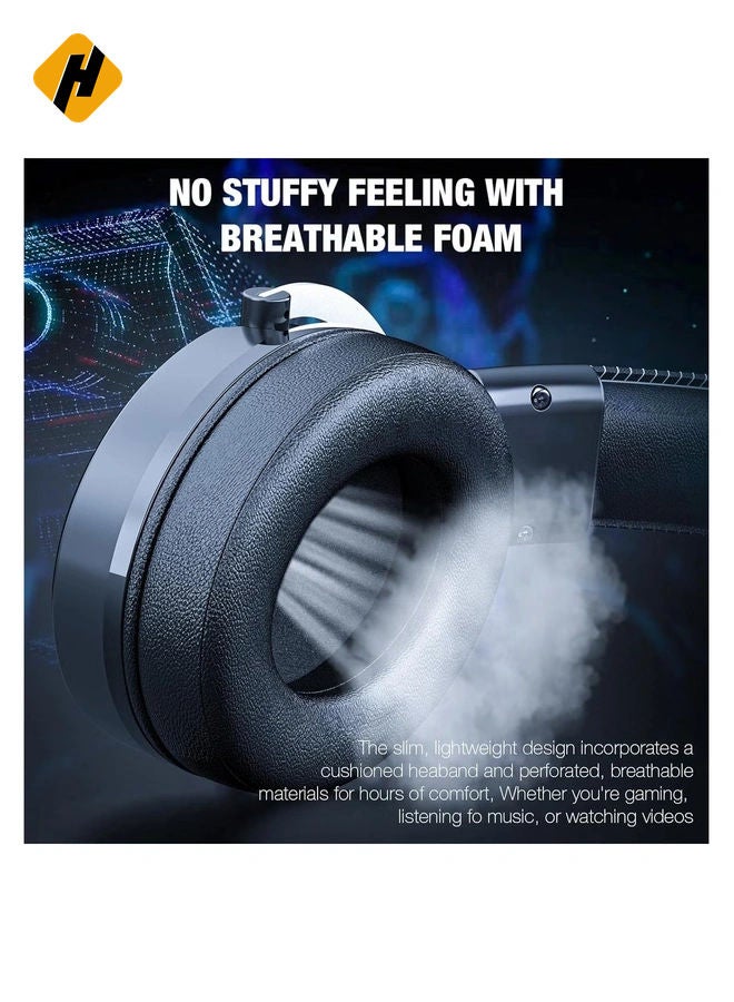 HuHa Wired Gaming Headsets RGB LED Headphones w/Mic for PS5/PS4 Black Silver  - Image 4
