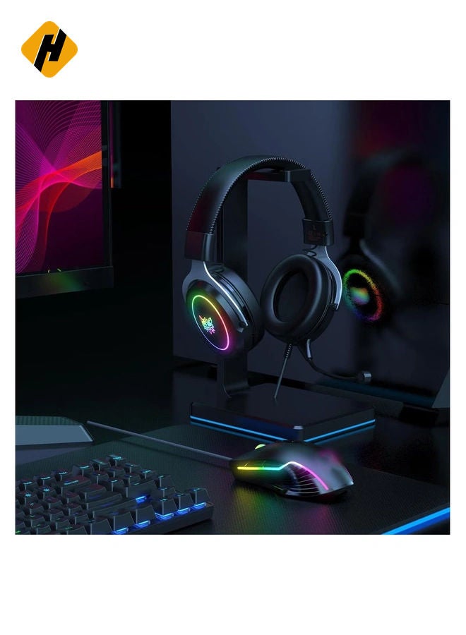 HuHa Wired Gaming Headsets RGB LED Headphones w/Mic for PS5/PS4 Black Silver  - Image 5