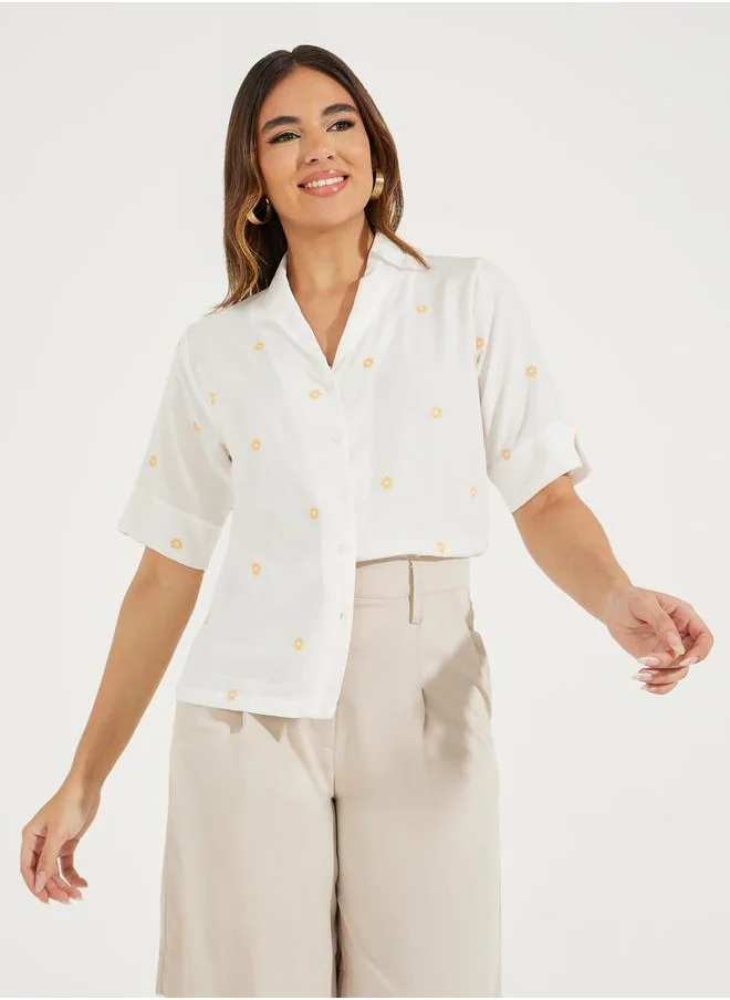 Styli Floral Embroidery Detail Relaxed Fit Shirt