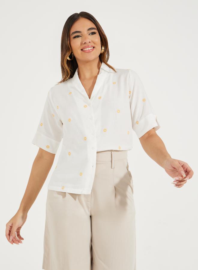 Styli Floral Embroidery Detail Relaxed Fit Shirt - Image 1
