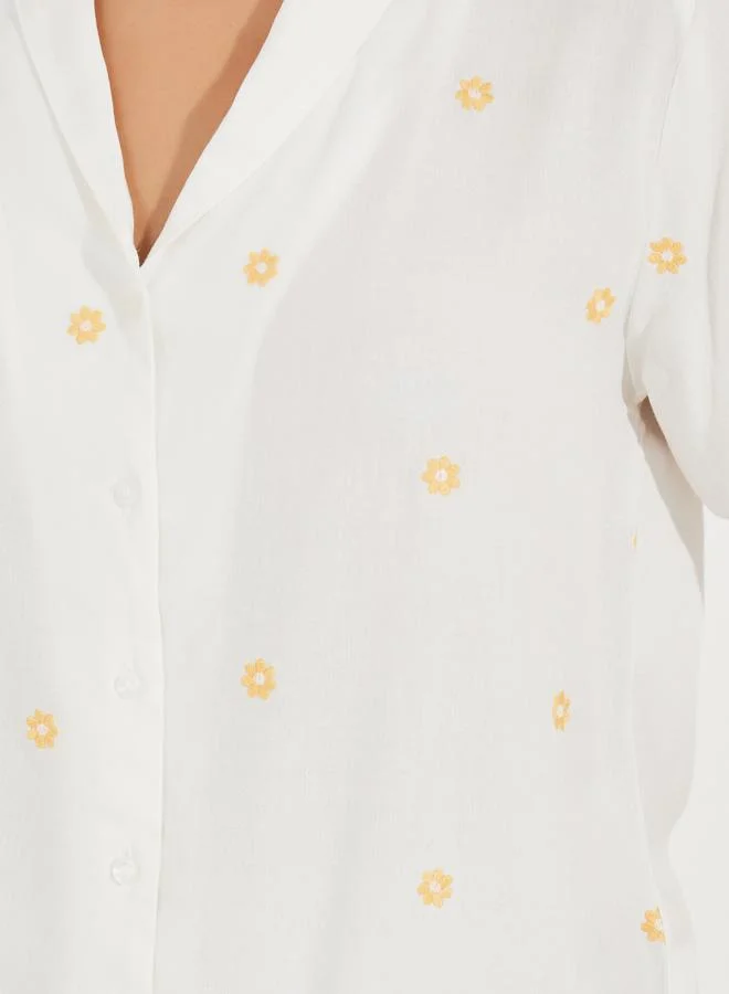 Styli Floral Embroidery Detail Relaxed Fit Shirt