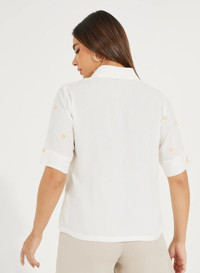Styli Floral Embroidery Detail Relaxed Fit Shirt