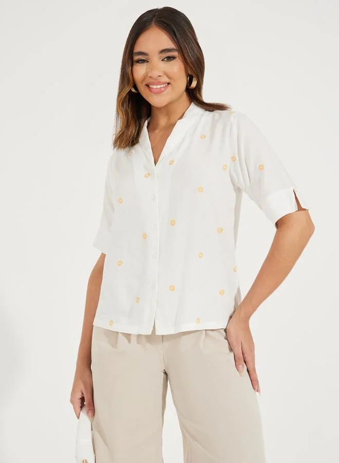Styli Floral Embroidery Detail Relaxed Fit Shirt