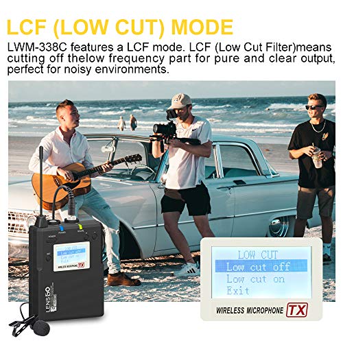 LENSGO Wireless Lavalier Microphone, UHF Professional Omnidirectional 338C Dual Transmitter Lapel Mic with Metal 492FT for Camera DSLR Smartphone Video Recording - Image 5