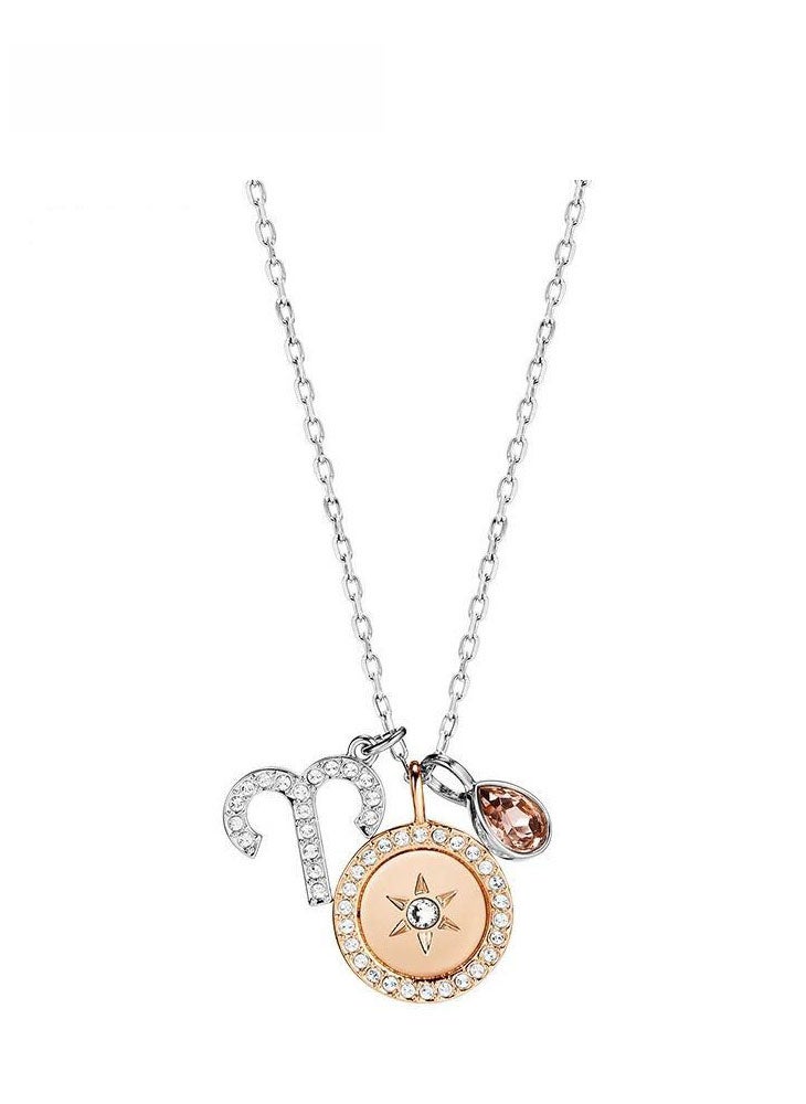 general Rhodium Plated Zodiac Aries Crystal Studded Pendant Necklace - Image 1