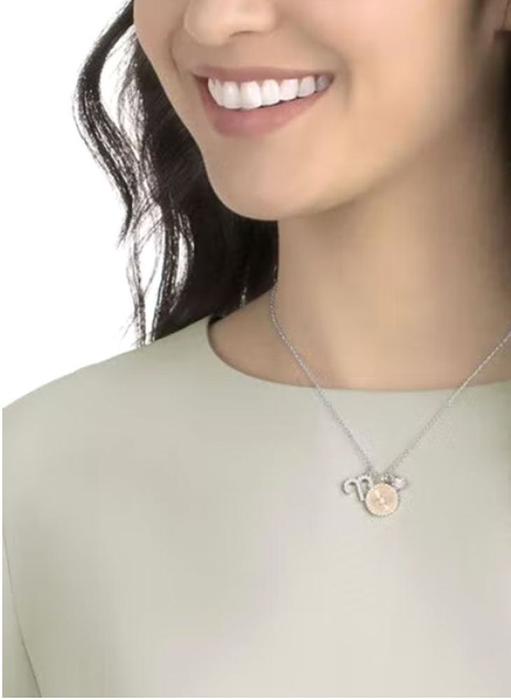 general Rhodium Plated Zodiac Aries Crystal Studded Pendant Necklace - Image 2