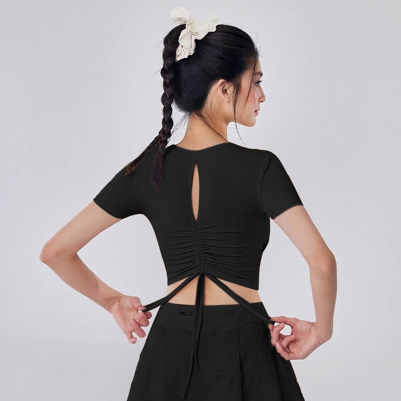 Generic Womens Short-sleeved Yoga Top with Chest Pad 2025 New High-value Pilates Training Clothes Running Sports Fitness Clothes Starry black