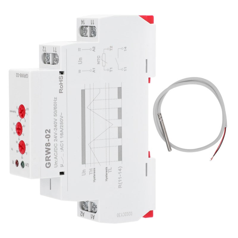 GEYA Temperature Control Relay: AC/DC 24V-240V, Heating/Cooling Mode, LED Status Indicator - High Safety, 35mm Rail Mount, -15°C to +45°C Range for Industrial & Commercial Temperature Monitoring - Image 1