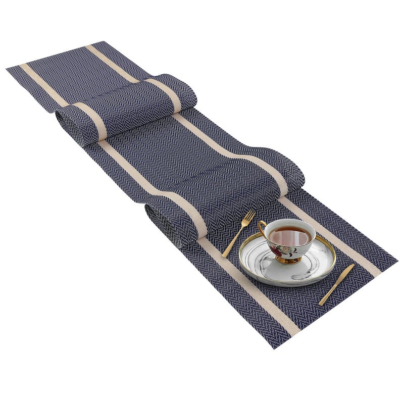 FAVE Woven Vinyl Table Runner Navy Blue Table Runner Woven with Golden Threads 72x12 Inches Wipeable Waterproof Dining Table Mats for Wedding BanquetParty RestaurantBlue72x12