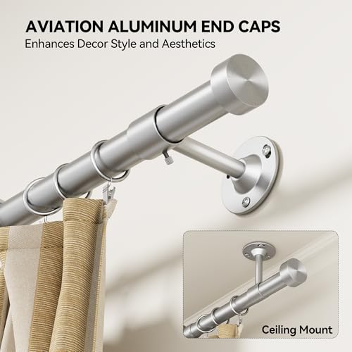 YaFex Heavy Duty Curtain Rods 32-150 Inch, 1 Inch Adjustable Silver Curtain Rod for Windows, Extra Long Window Treatment Rods with Aluminium Finials, Easy Installation - Image 4