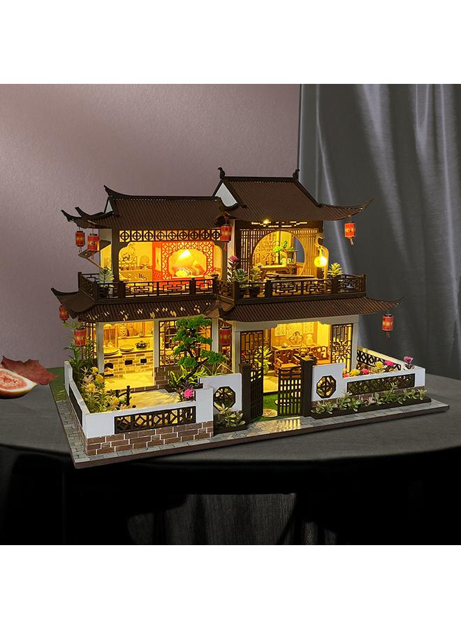 الأزرق جي دبليو منزل Meidai diy قديم الطراز Xixi زهرة خشبية مجمعة يدوياً ، فيلا كبيرة مع هدايا رائعة - Image 5