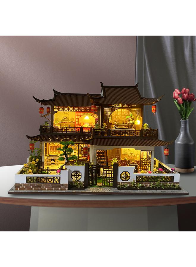 الأزرق جي دبليو منزل Meidai diy قديم الطراز Xixi زهرة خشبية مجمعة يدوياً ، فيلا كبيرة مع هدايا رائعة - Image 3