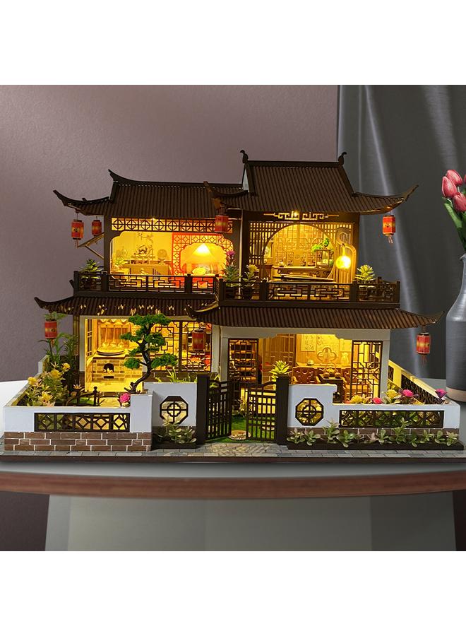 الأزرق جي دبليو منزل Meidai diy قديم الطراز Xixi زهرة خشبية مجمعة يدوياً ، فيلا كبيرة مع هدايا رائعة - Image 2