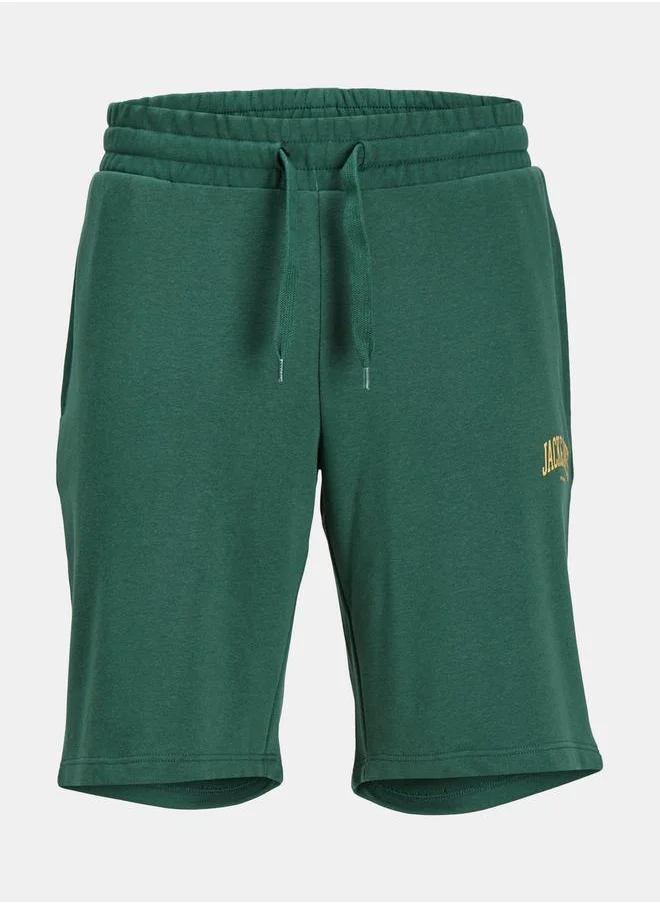 جاك اند جونز Logo Print Sweat Shorts with Drawstring Waistband