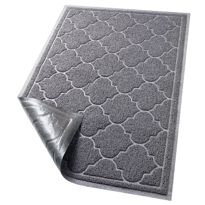 حصيرة مدخل لوكس ستيب كبيرة 24x36 بوصة حصيرة مدخل داخلية وخارجية غير قابلة للانزلاق تصميم منخفض الارتفاع حصيرة ترحيب أمام الباب للمدخل والفناء والمرآب رمادي فاتح