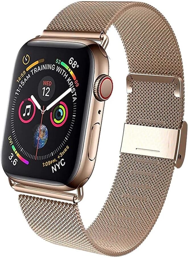 Izone - IZONE Luxury Stainless Steel Mesh Strap - Stylish and Classy Compatible with Apple Watch Series 2 3 4 5 6 7 8 9 Ultra (42mm/44mm/45mm/49mm, Gold) - Image 1