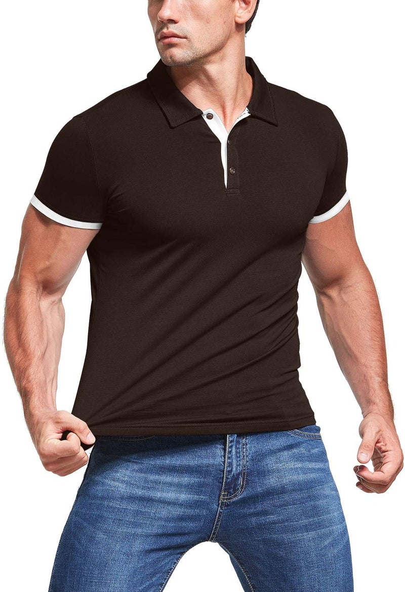 KUYIGO Men's Short Sleeve Polo Shirts Casual Slim Fit Basic Designed Cotton Shirt Medium Maroon - Image 4
