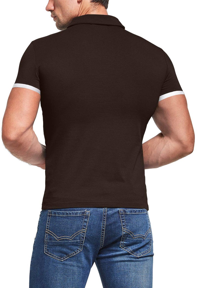 KUYIGO Men's Short Sleeve Polo Shirts Casual Slim Fit Basic Designed Cotton Shirt Medium Maroon - Image 2
