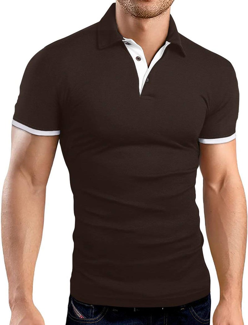 KUYIGO Men's Short Sleeve Polo Shirts Casual Slim Fit Basic Designed Cotton Shirt Medium Maroon - Image 1